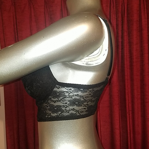 36B black lace sexy goth crop top bustier bra bralette cupped club party small - Picture 5 of 7